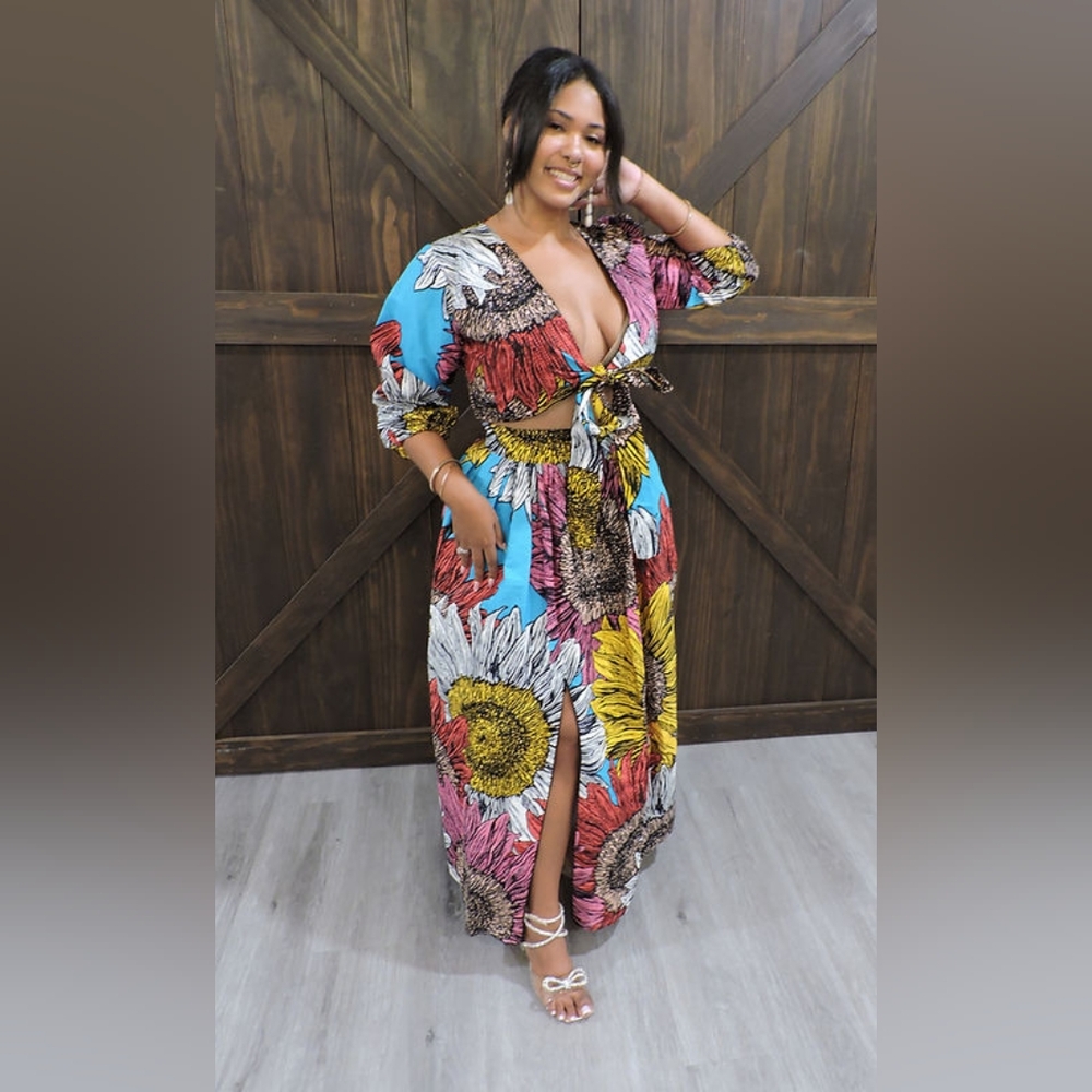 ElijahLee's African Print Sunflowers Skirt Set